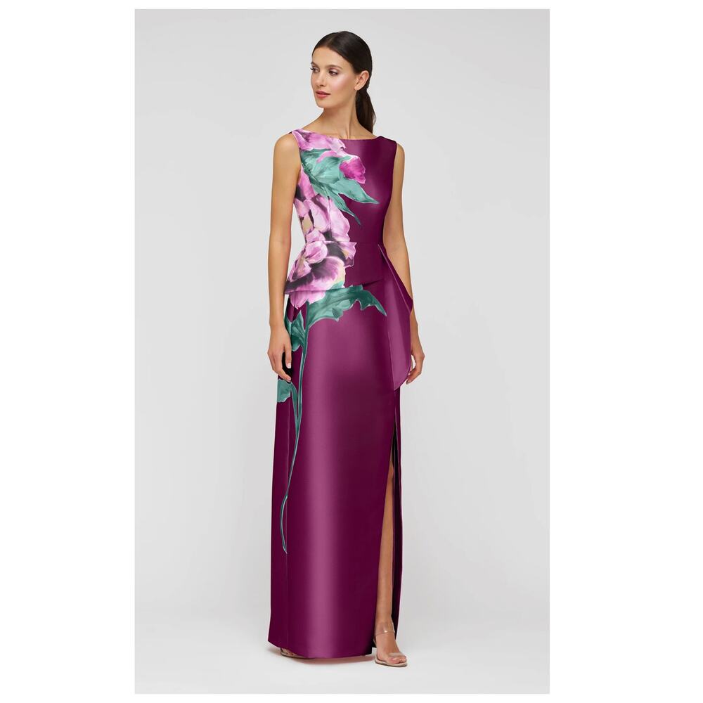NEW Kay Unger Luciana Placed Floral Column Gown Size 18 - Picture 3 of 13